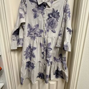 Johnny Was Striped Dress with Purple Floral